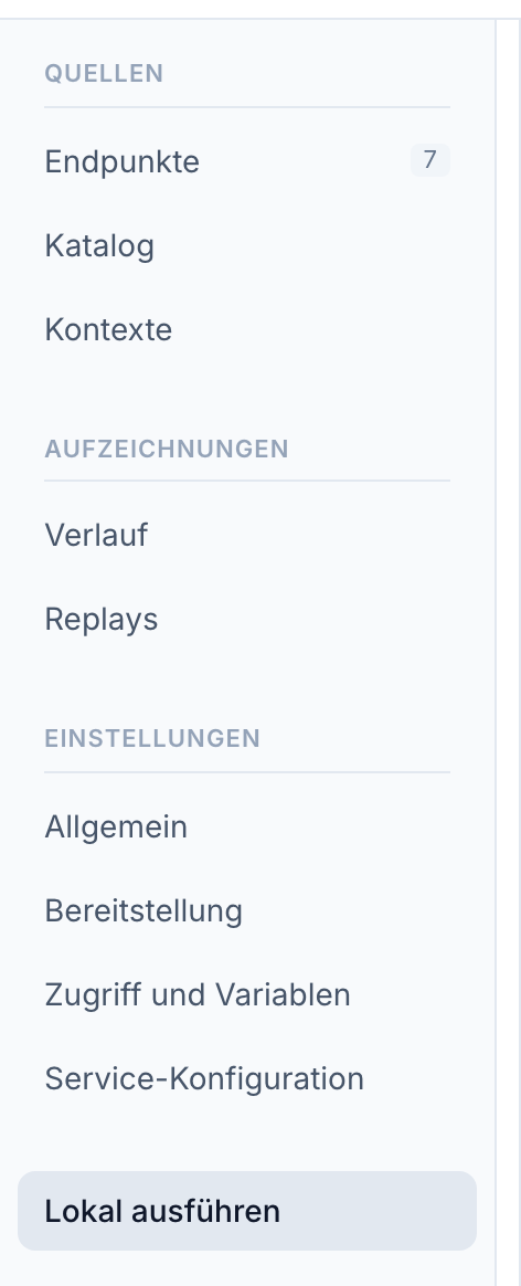 Die Seitenleiste der Simulation mit Lokal ausführen unten