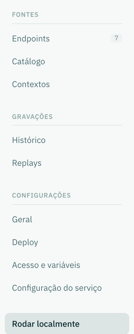 A barra lateral da simulação com Rodar localmente no fim