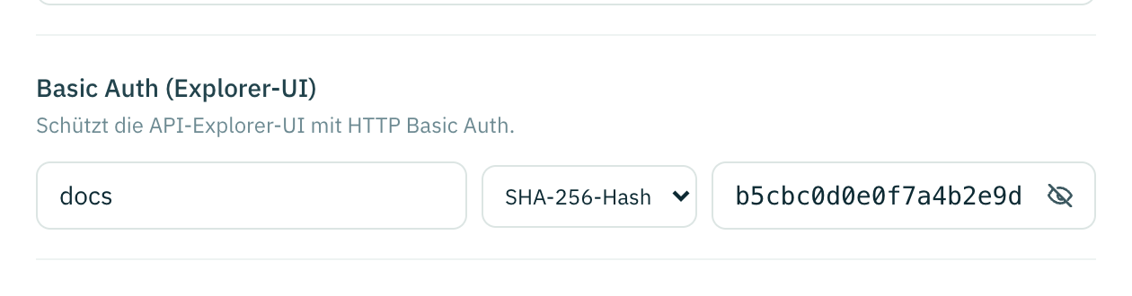 Die Basic-Auth-Zeile mit ausgewähltem SHA-256-Modus und einem eingetragenen 64-stelligen Digest