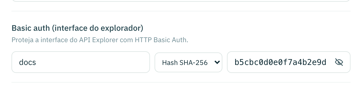 A linha de basic auth com o modo hash SHA-256 escolhido e um resumo de 64 caracteres preenchido
