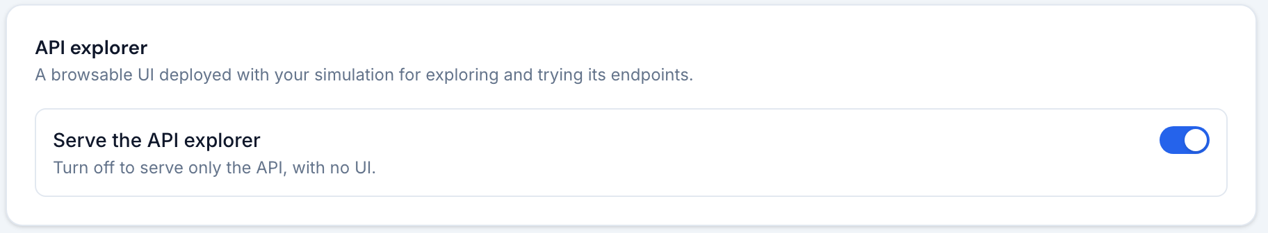 The API explorer card under General with the Serve the API explorer toggle on