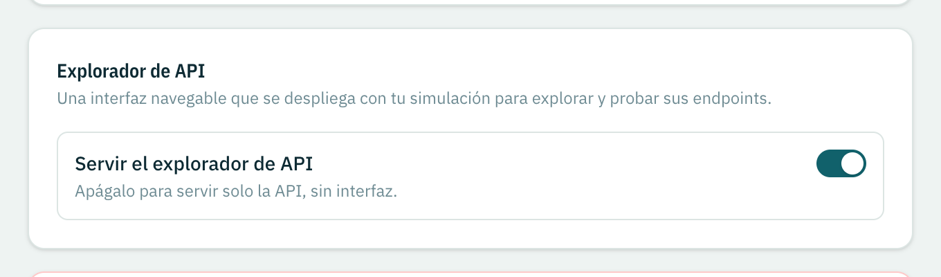 La tarjeta del explorador de API en General con el interruptor Servir el explorador de API encendido