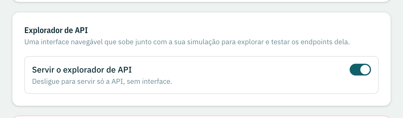 O card do explorador de API em Geral com a chave Servir o explorador de API ligada