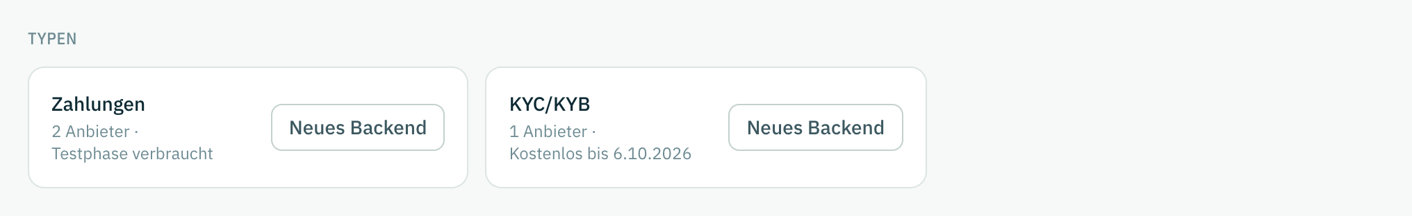 Jeder Typ mit seiner Testphase und den bereits vorhandenen Anbietern.