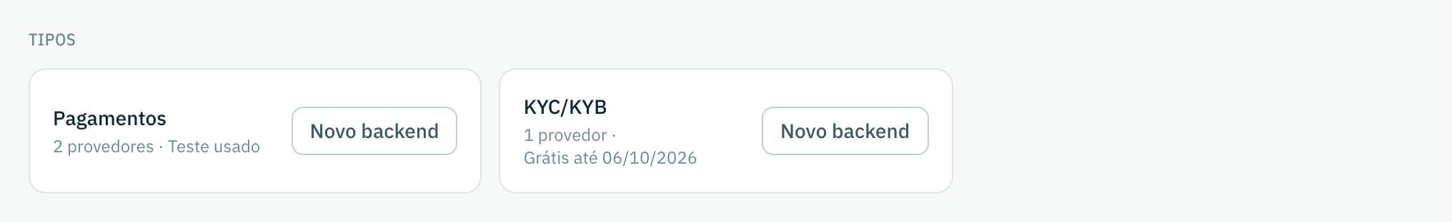 Cada tipo com o teste gratuito dele e os provedores já contratados.