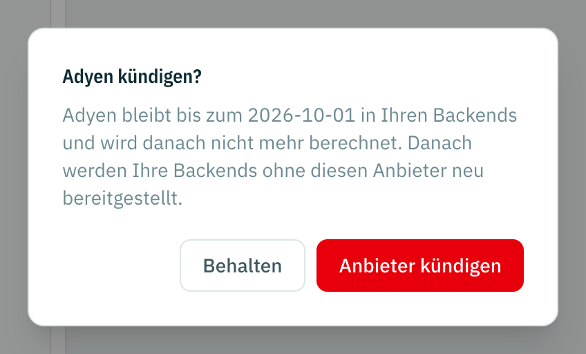 Einen Anbieter unter Abrechnung kündigen, mit dem Datum, an dem er endet.