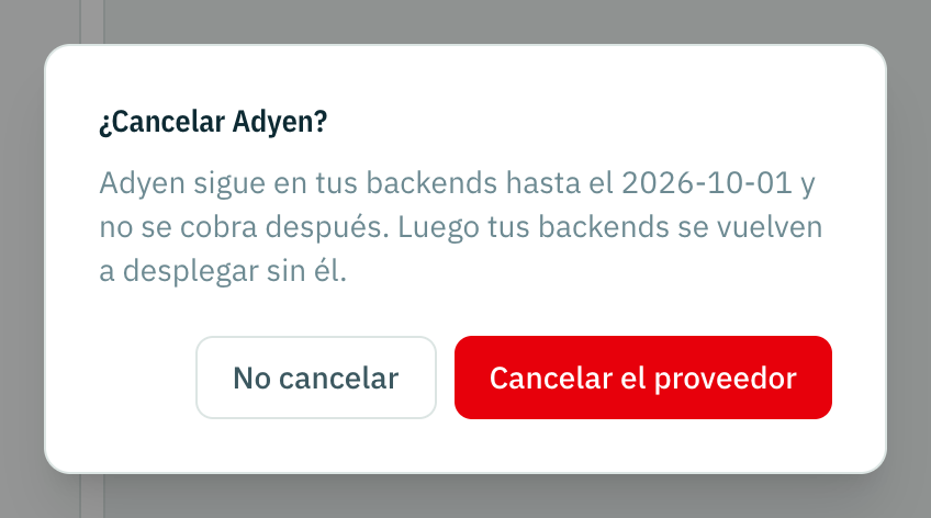Cancelar un proveedor en Facturación, con la fecha en que termina.