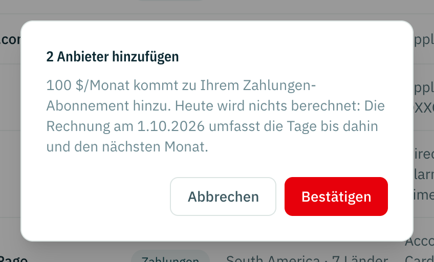 Die Bestätigung, bevor etwas berechnet wird.