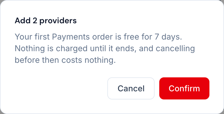 The confirmation before anything is charged.
