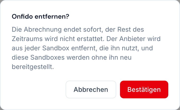 Beim Entfernen eines Anbieters steht vorher, was passiert.