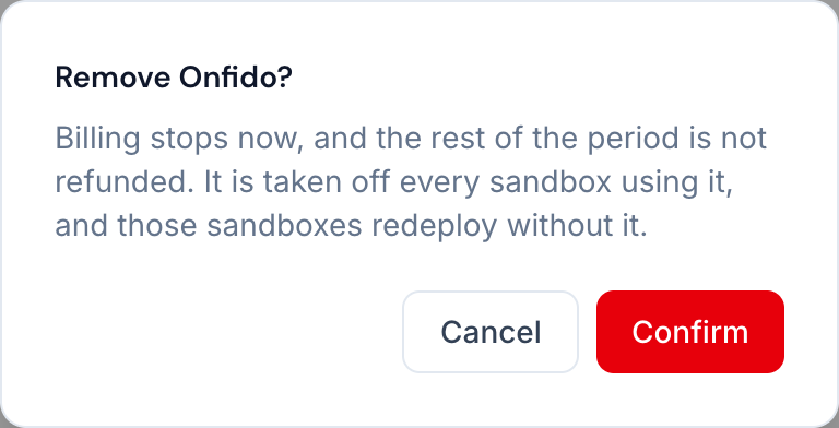 Removing a provider says what will happen before you confirm.
