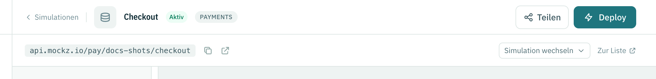 Ein bereitgestelltes Backend: sein Status und die URL, unter der es antwortet.