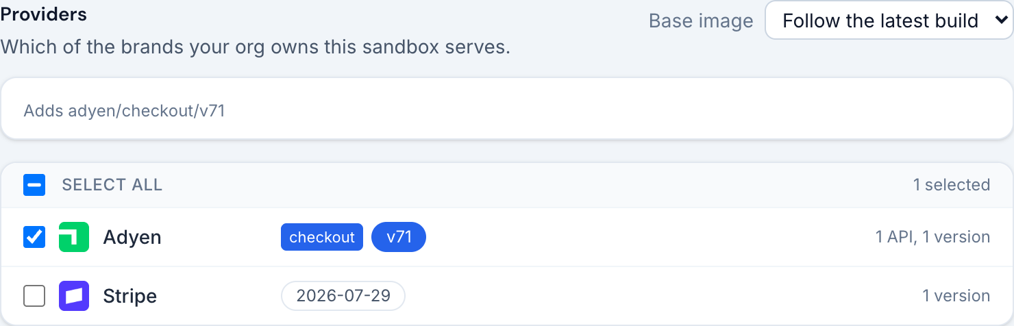 The provider picker, with one brand served and one still unticked.