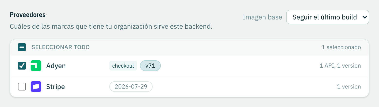 El selector de proveedores, con una marca servida y otra todavía sin marcar.