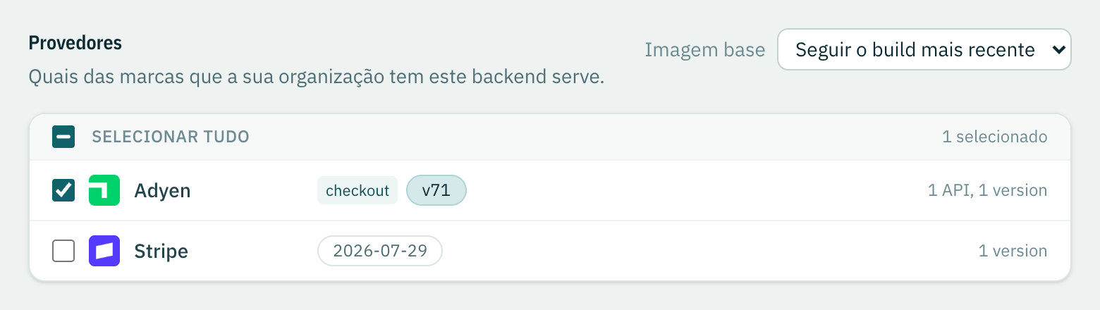 O seletor de provedores, com uma marca servida e outra ainda sem marcar.