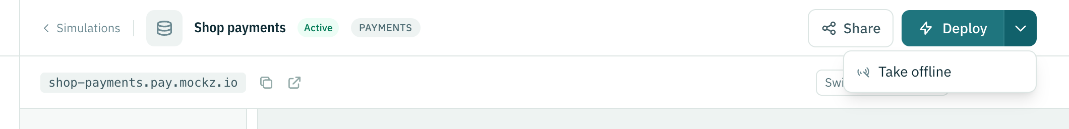 Take offline, under the arrow next to Deploy.