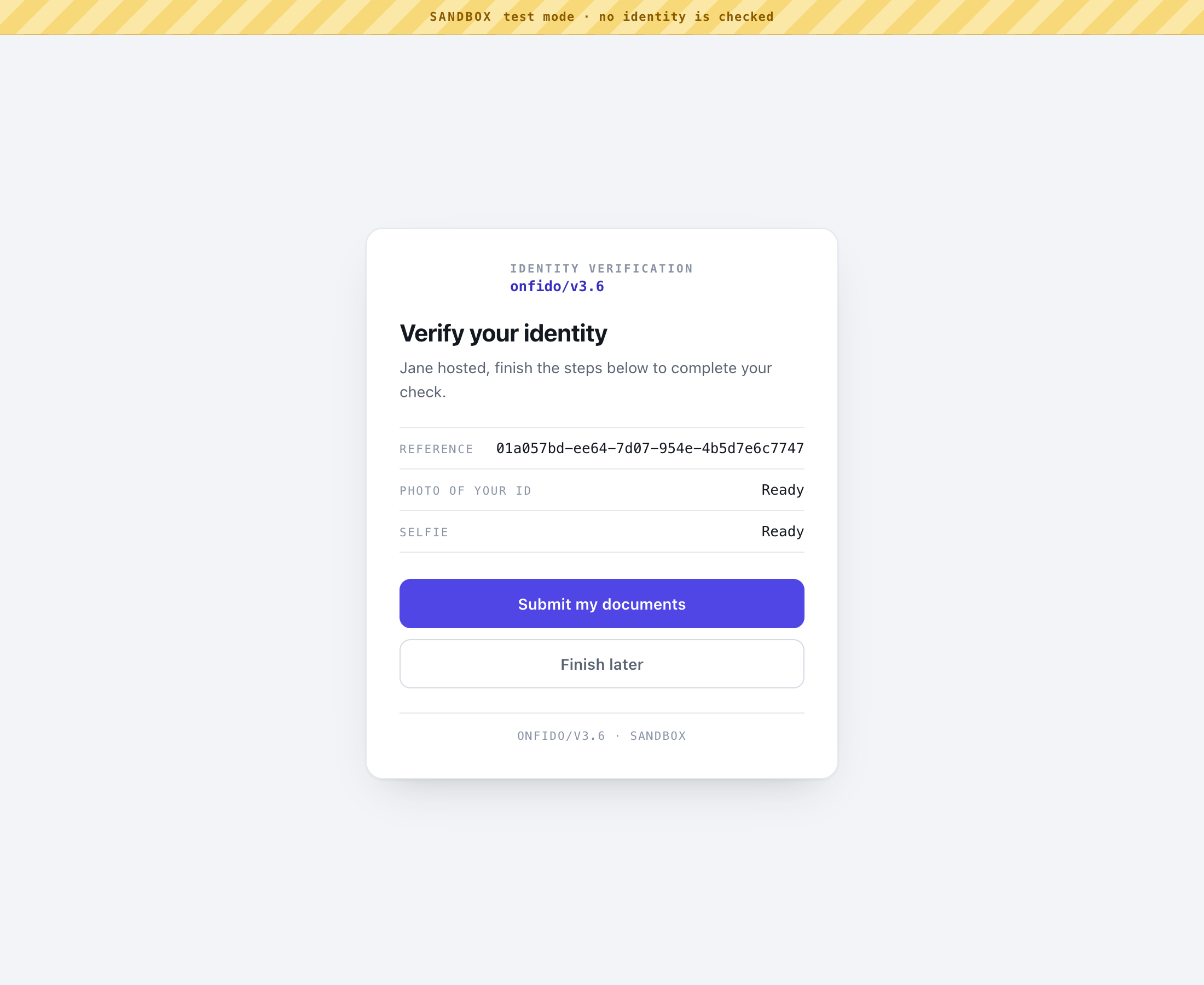 The hosted capture page a subject completes, served by the sandbox itself.