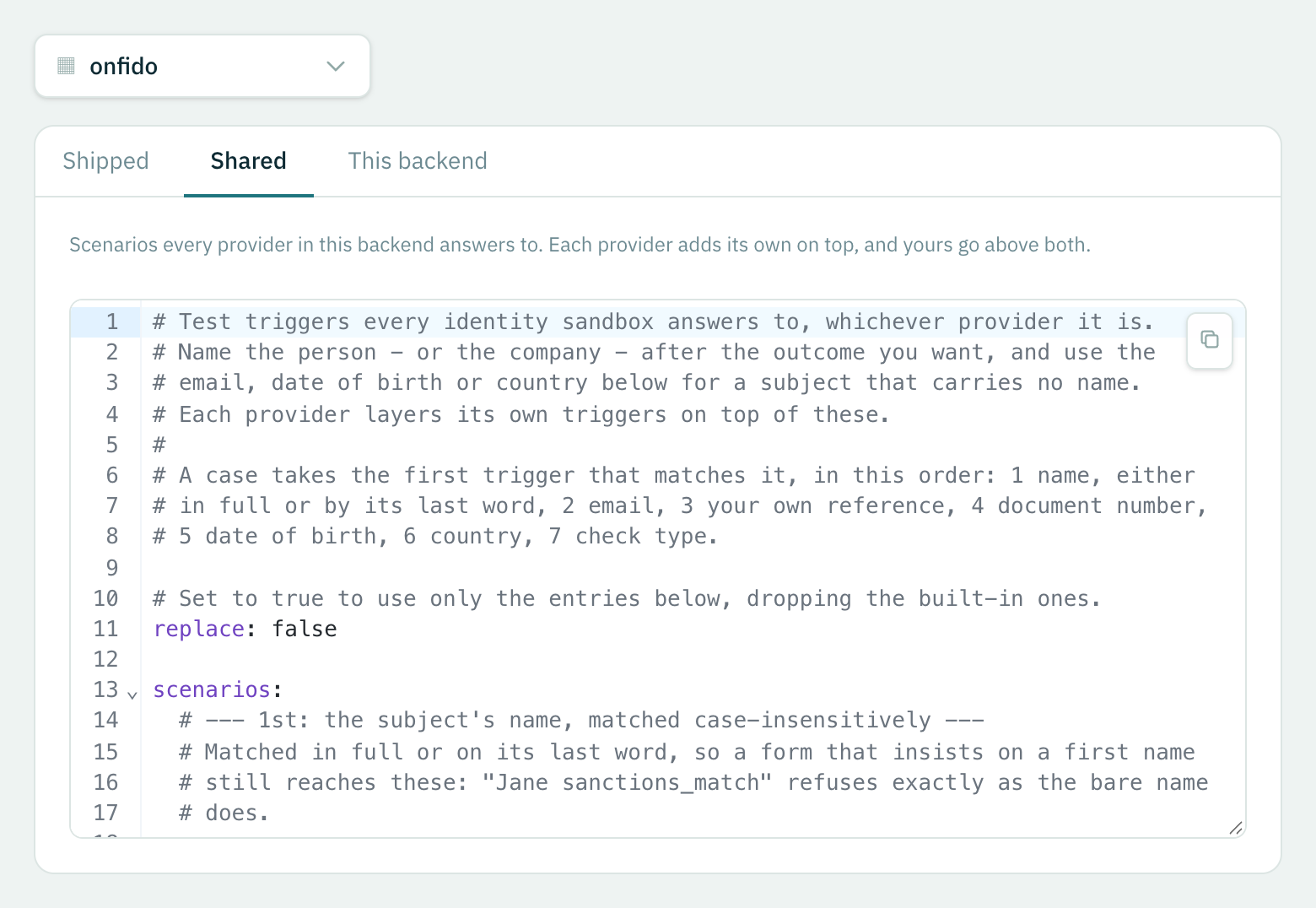 The Shared tab: the triggers every identity provider answers to.