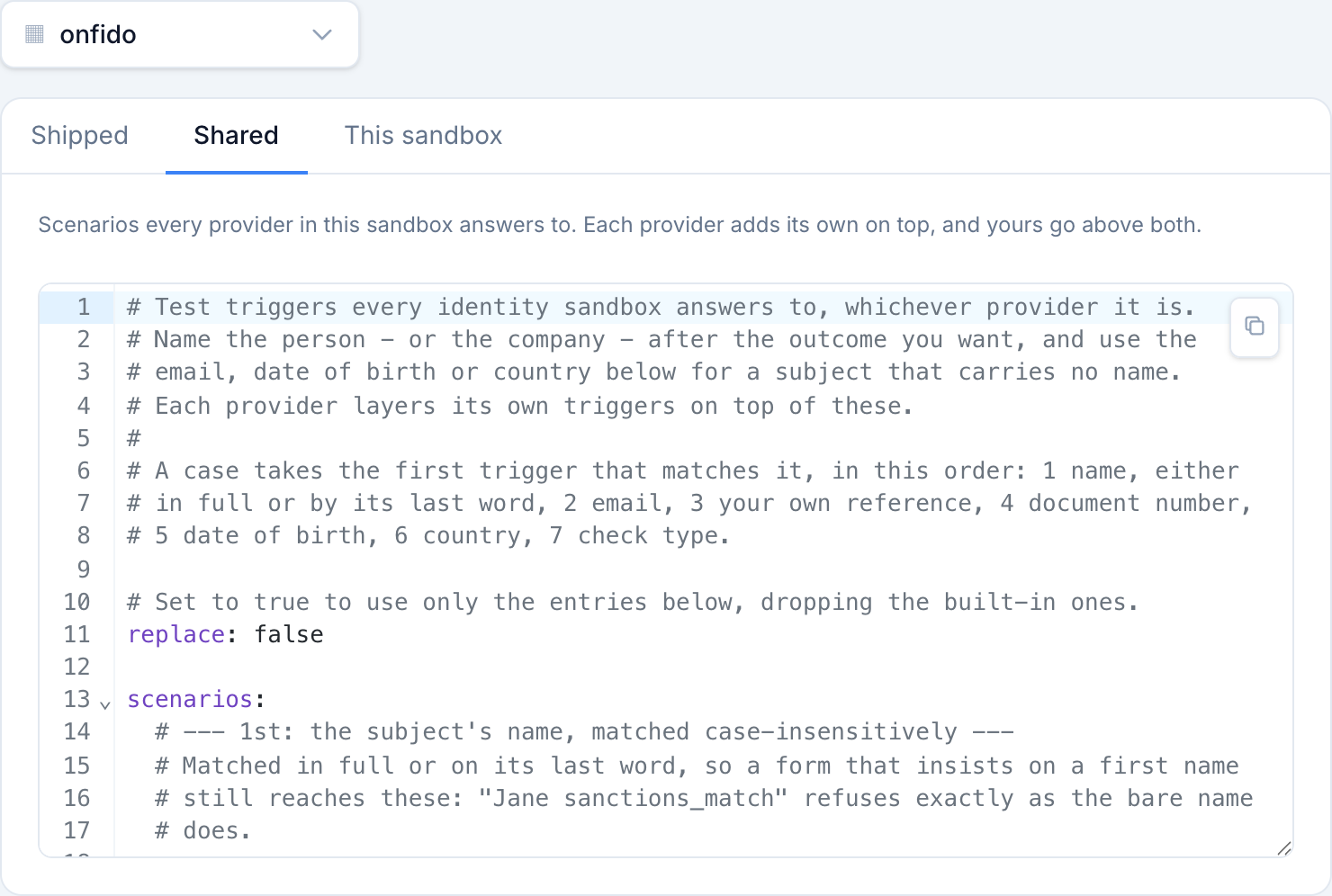 The Shared tab: the triggers every identity provider answers to.