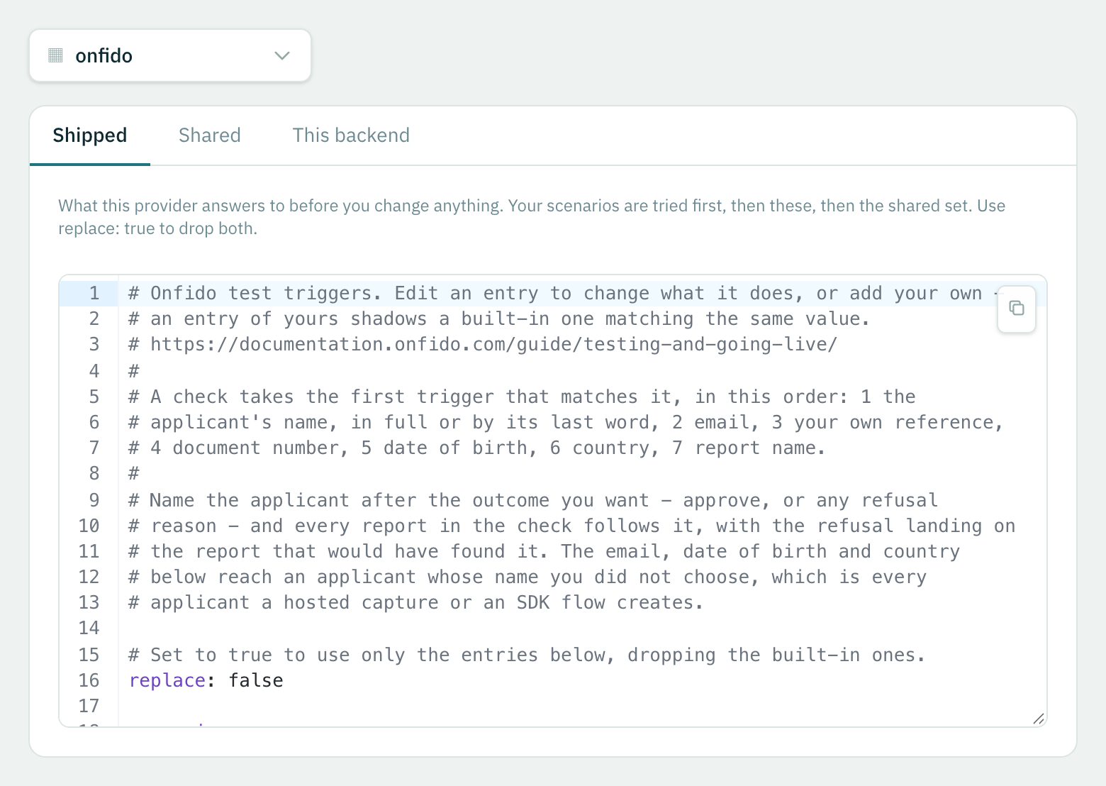 The Shipped tab: what one identity provider answers to before you change anything.