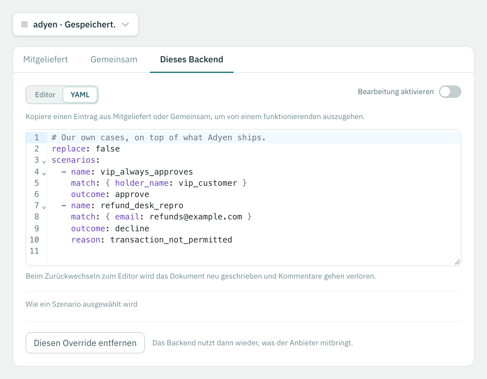Dieselben zwei Szenarien als YAML.