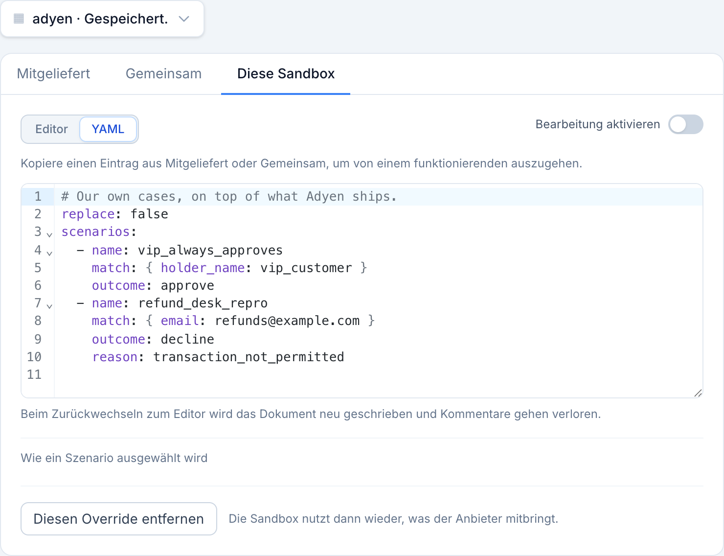 Dieselben zwei Szenarien als YAML.