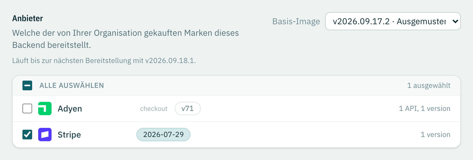 Die Auswahl des Basis-Images, mit einem Backend, das auf einem Build festliegt und noch einen anderen ausführt.