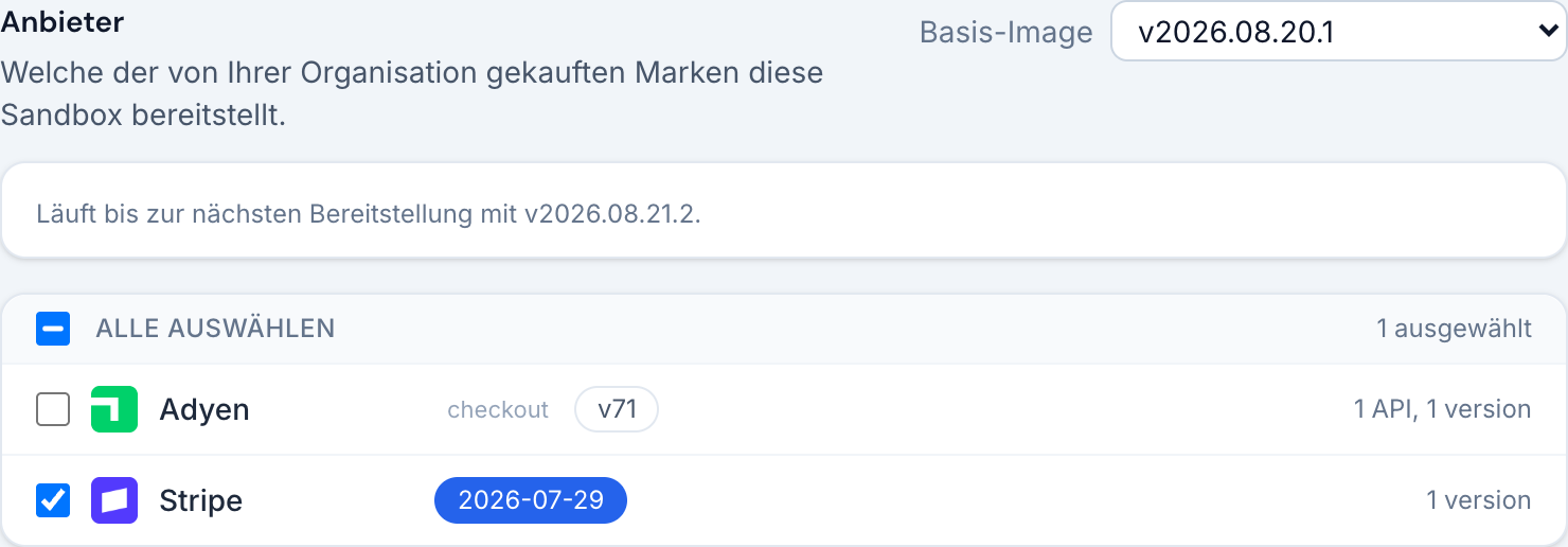 Die Auswahl des Basis-Images, mit einer Sandbox, die auf einem Build festliegt und noch einen anderen ausführt.
