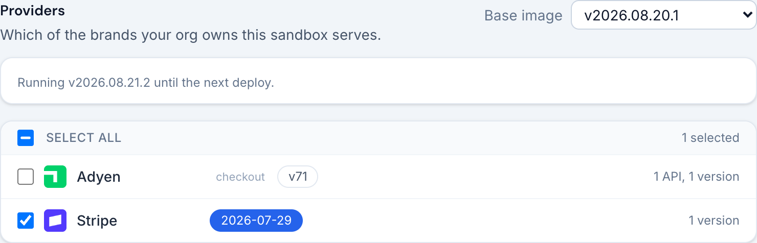 The base image control, with the sandbox pinned to one build while it still runs another.