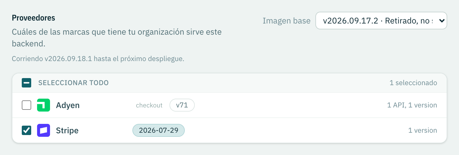El control de imagen base, con el backend fijado a un build mientras todavía corre otro.