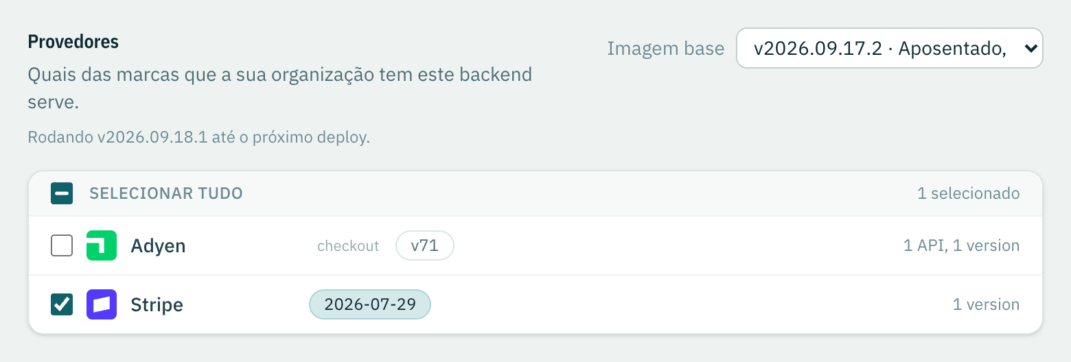 O controle de imagem base, com o backend fixado em um build enquanto ainda roda outro.