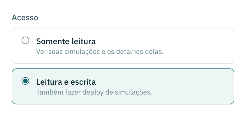 A escolha de acesso, com Leitura e escrita selecionado em vez de Somente leitura.