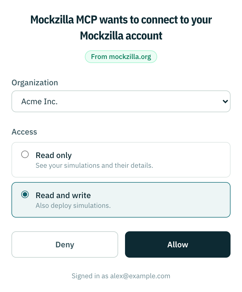 The whole consent page, with the Deny and Allow buttons at the bottom.