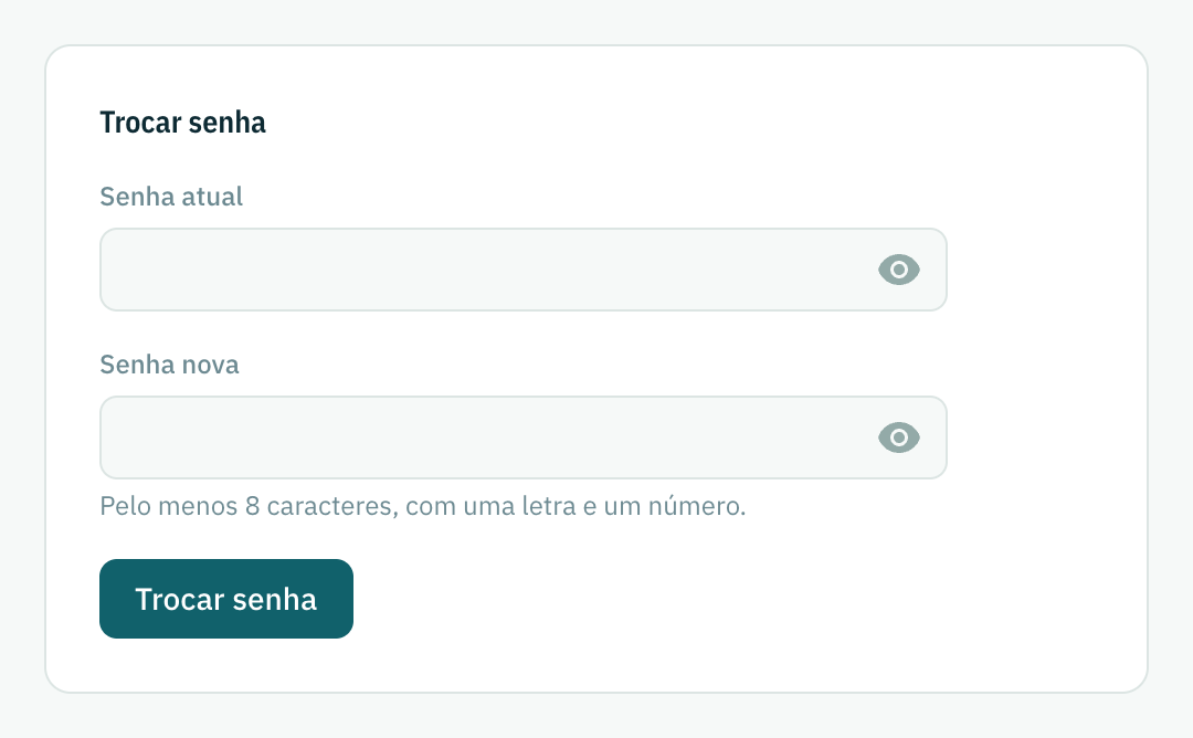 O formulário para trocar a senha, com campos para a atual e a nova.