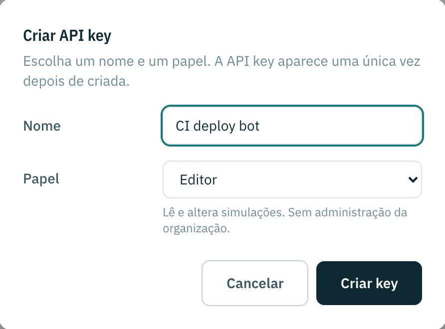 O diálogo de criação, com um nome e um papel para a key nova.