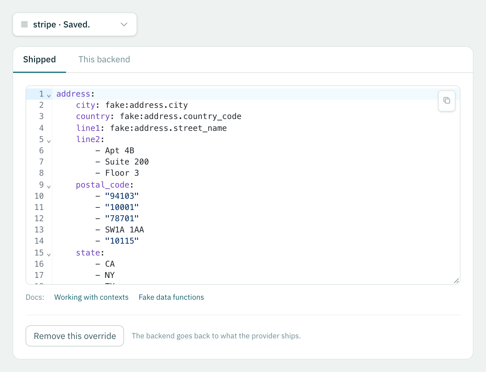 The context a provider ships, which is the list of names worth replacing.