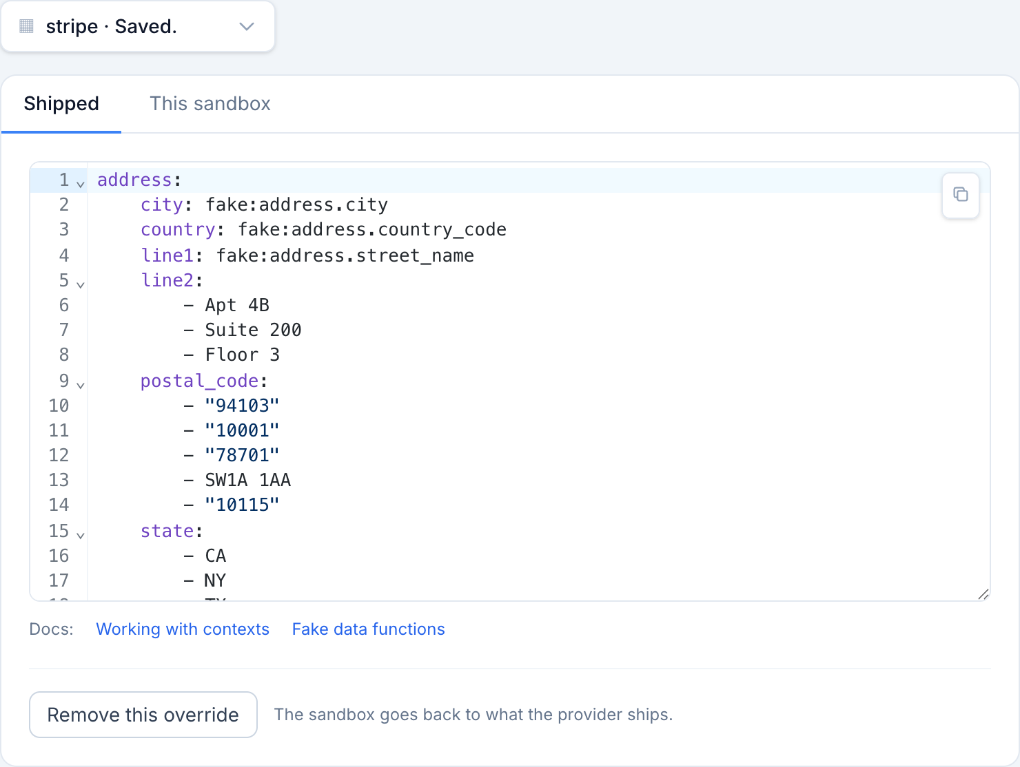 The context a provider ships, which is the list of names worth replacing.