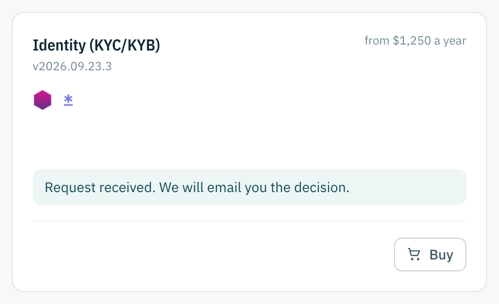 The Identity card once its trial request is in: the request is received and the decision comes by email.